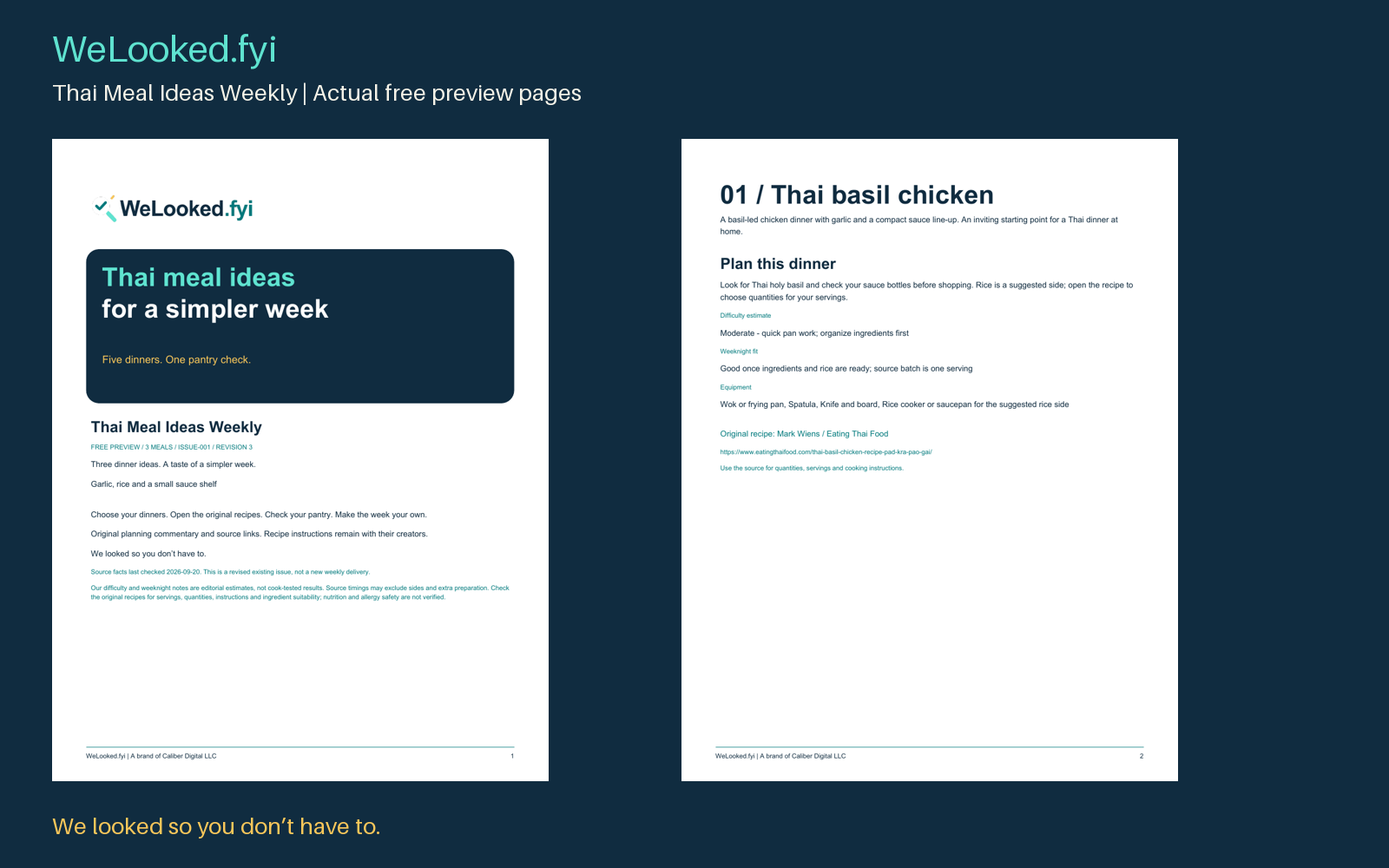 Thai Meal Ideas Weekly free sample document pages